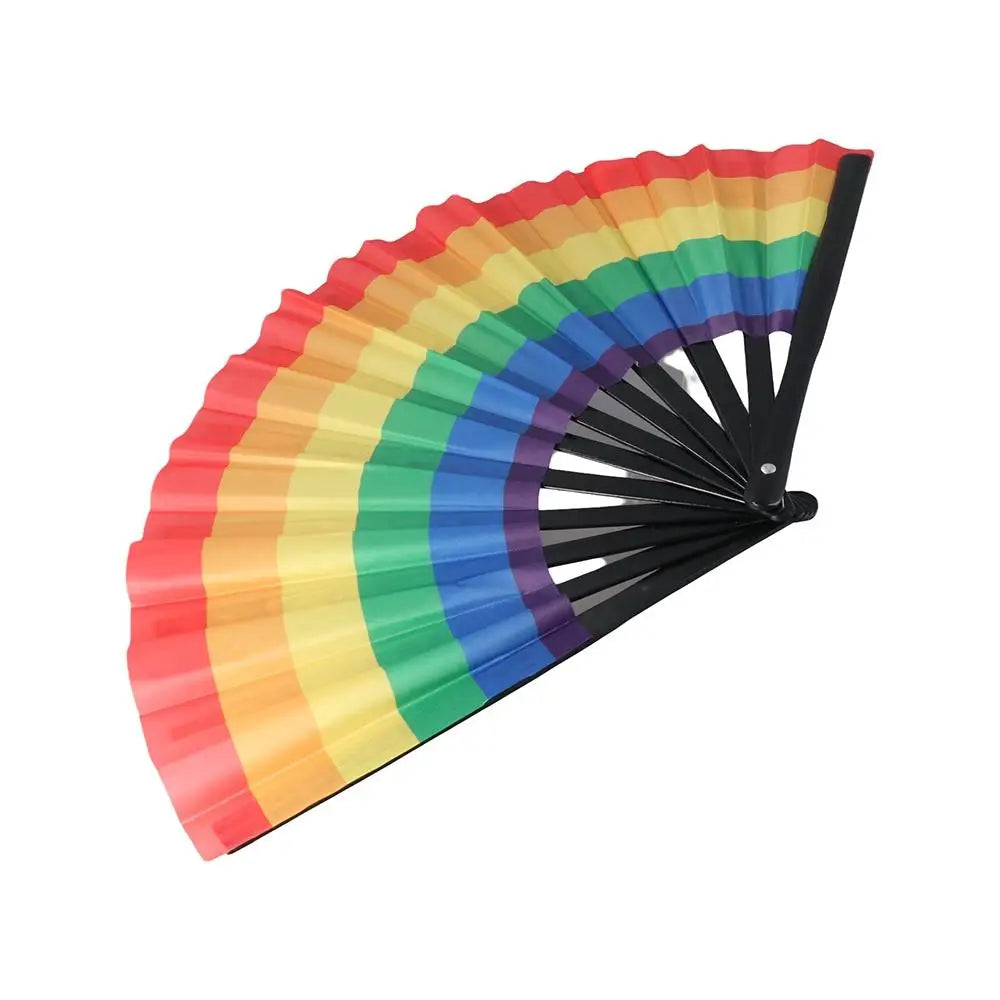 éventail pliant bambou tissu noir multicolore motif géométrique classique moderne