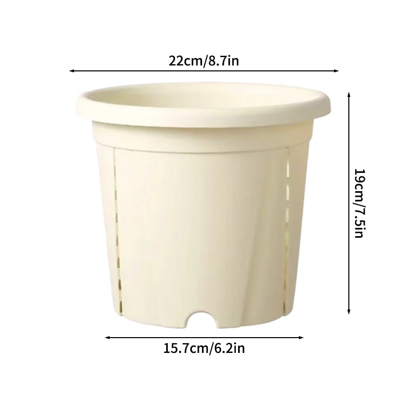 pots racines plastique moderne vertclair beige bleufoncé rayures grille drainage support hydroponie plantes