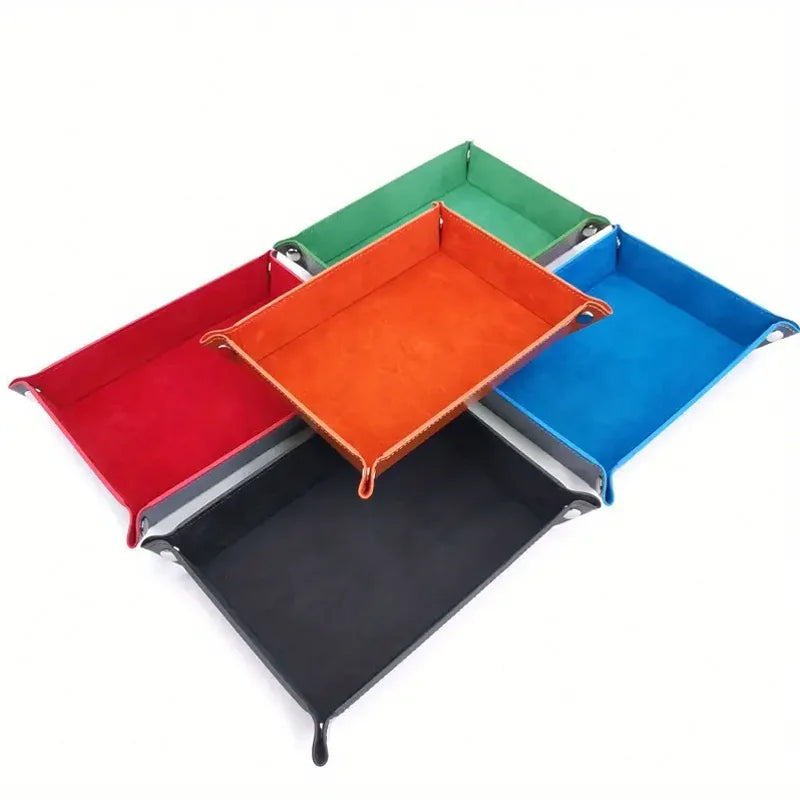 plateau rangement pliable velours doux clips métalliques moderne rouge noir vert orange bleu