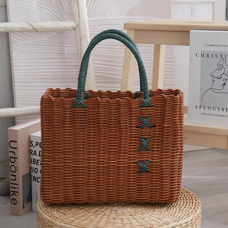 panier osier réutilisable vert rose moderne chic poignées détachables respectueux environnement utilisation multiple