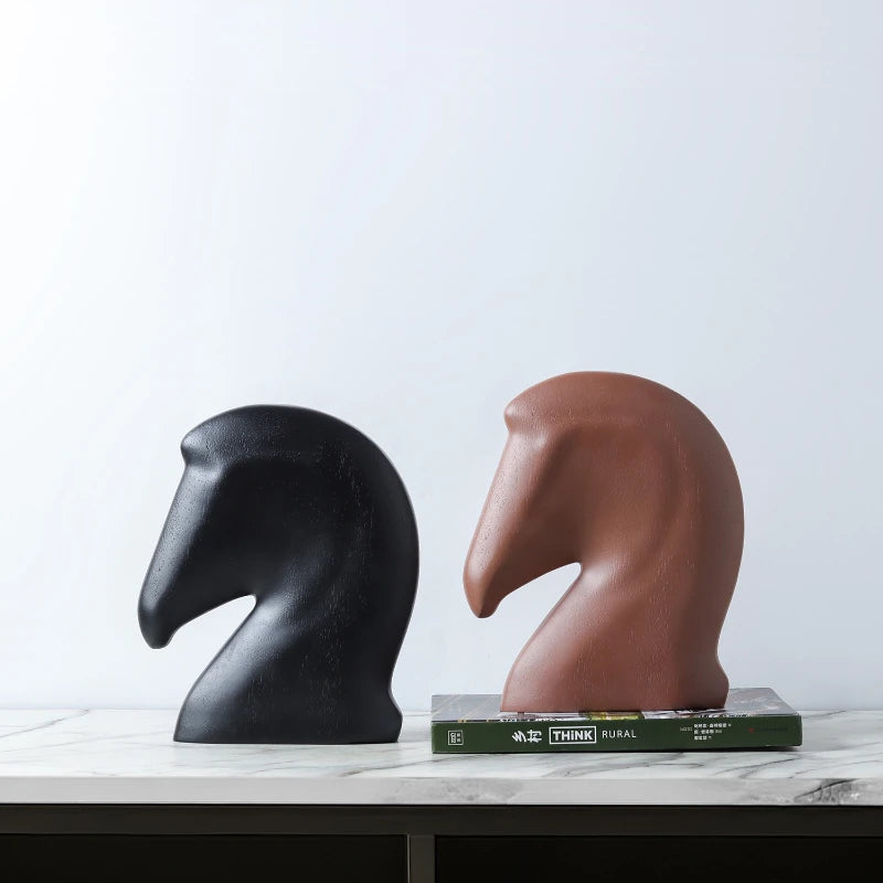 décoration moderne tête cheval résine noire sculpture intérieur minimaliste ornement maison salon erotique