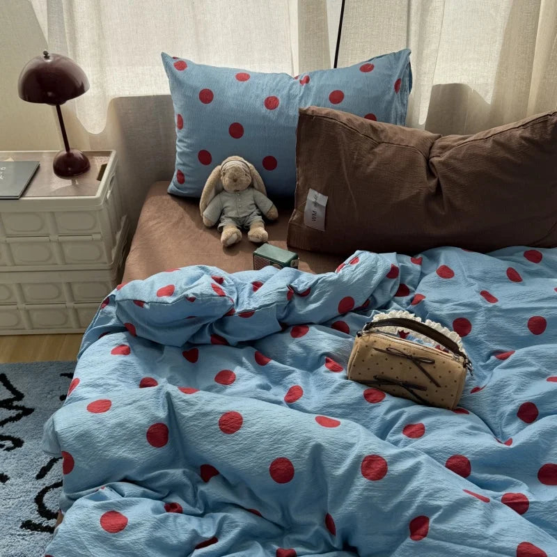 linge lit drap housse taie oreiller polychrome pois moderne violet rouge bleu clairsetSize twin
