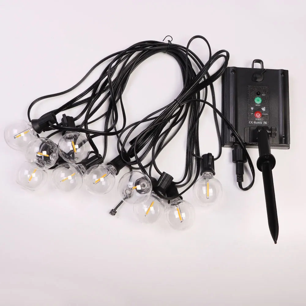 guirlande solaire led imperméable 10m 20ampoules ambrées patio extérieur télécommande étanche