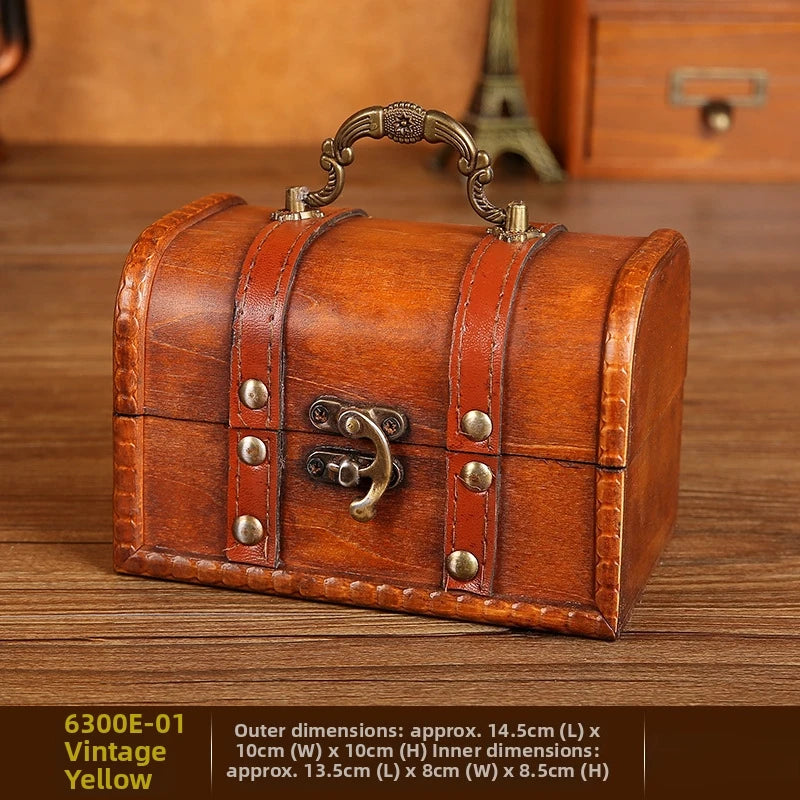 boîte bijoux vintage bois marron cadenas réutilisable bracelet collier boucles d'oreilles vintage classique grains