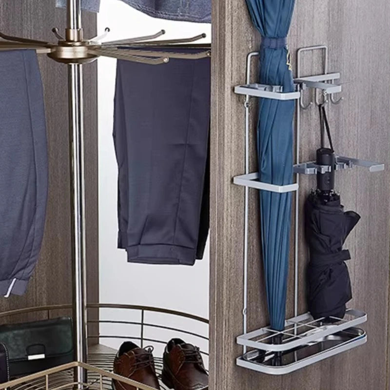 porte parapluies moderne mural métal gris argenté support entrée rangement clés vêtements multifonctionalité simple
