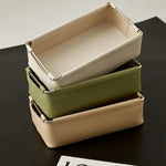 boîtes rangement cuir simili moderne minimaliste beige vert olive noir poignées métalliques