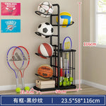 support rangement sport blanc noir doré raquettes balles tennis volleyball moderne minimaliste