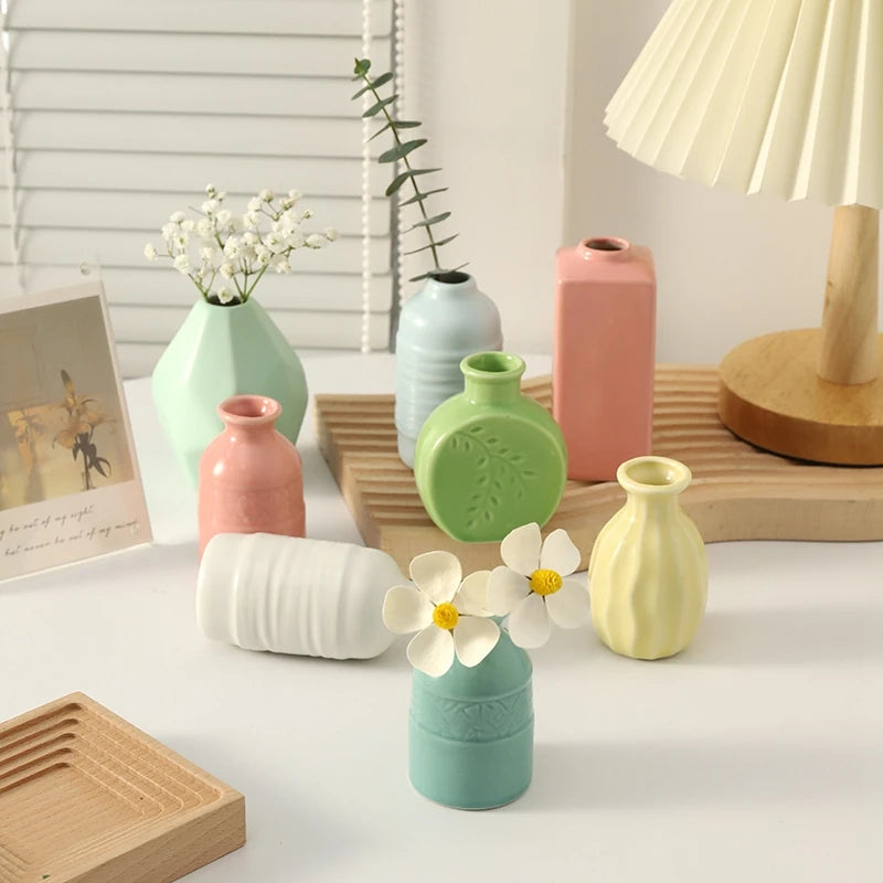 vases céramique pastel texture ondulée minimaliste fleurs artificielles maison