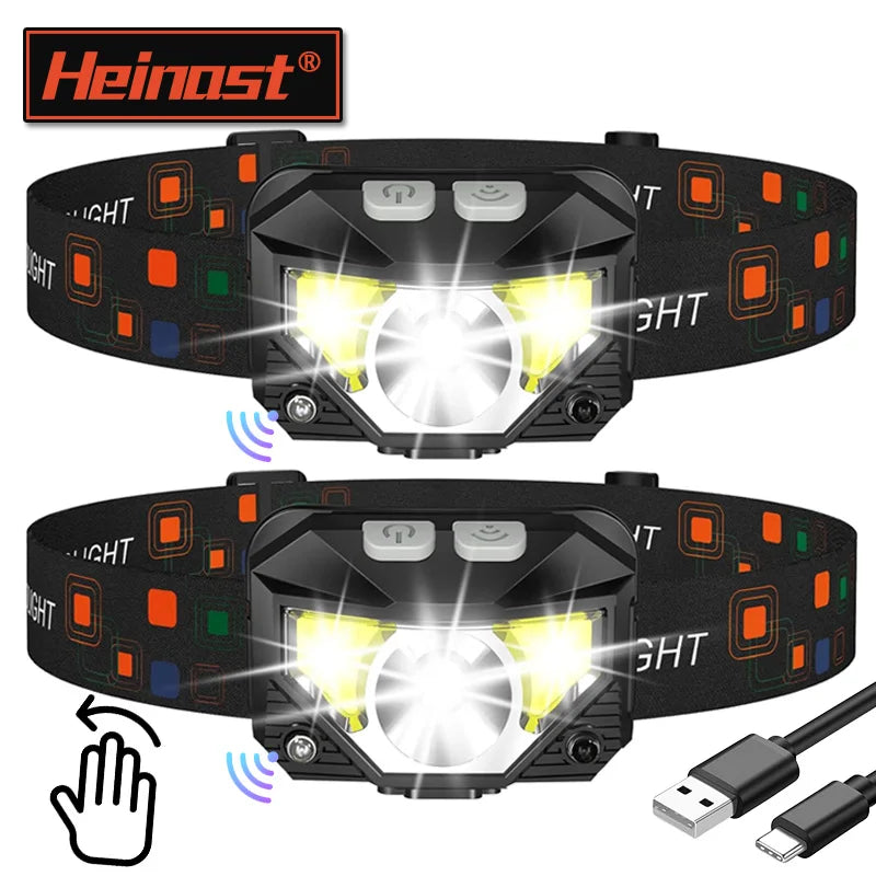 lampe frontale rechargeable led noire camping pêche nuit randonnée mode ajustable ceinture