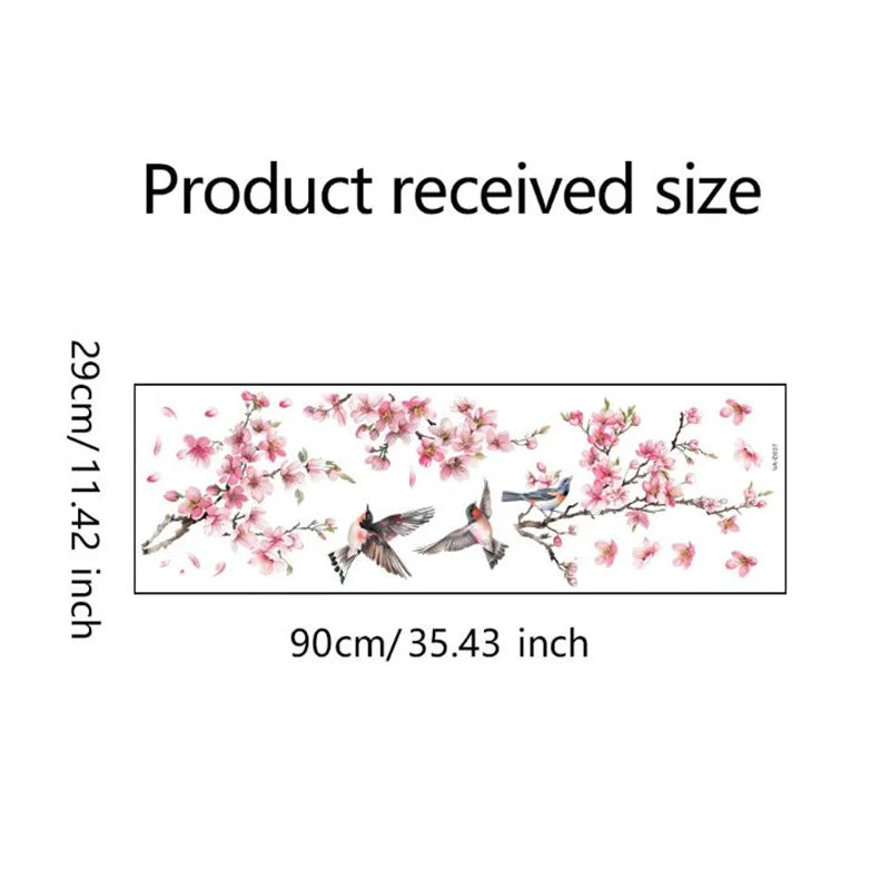 sticker mural fleurs cerisier oiseaux blanc rose vert réaliste adhésif chambre salon decoration murale