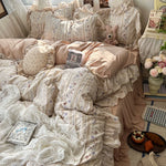 parure lit complète fleurs vintage princesse housse couette drap taies oreillers
