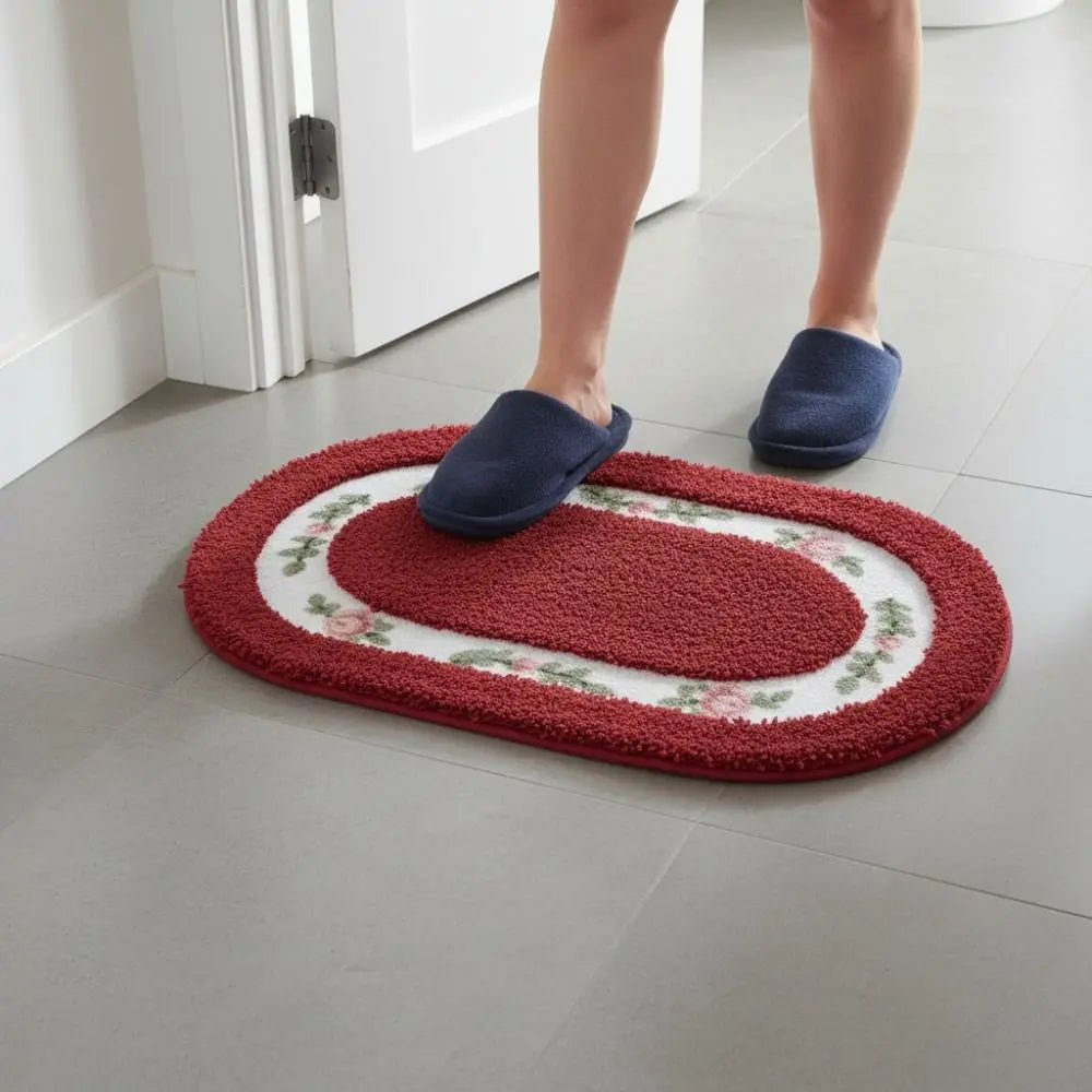 tapis ovale fleurs roses classique antidérapant épais vert rouge bleu clair beige
