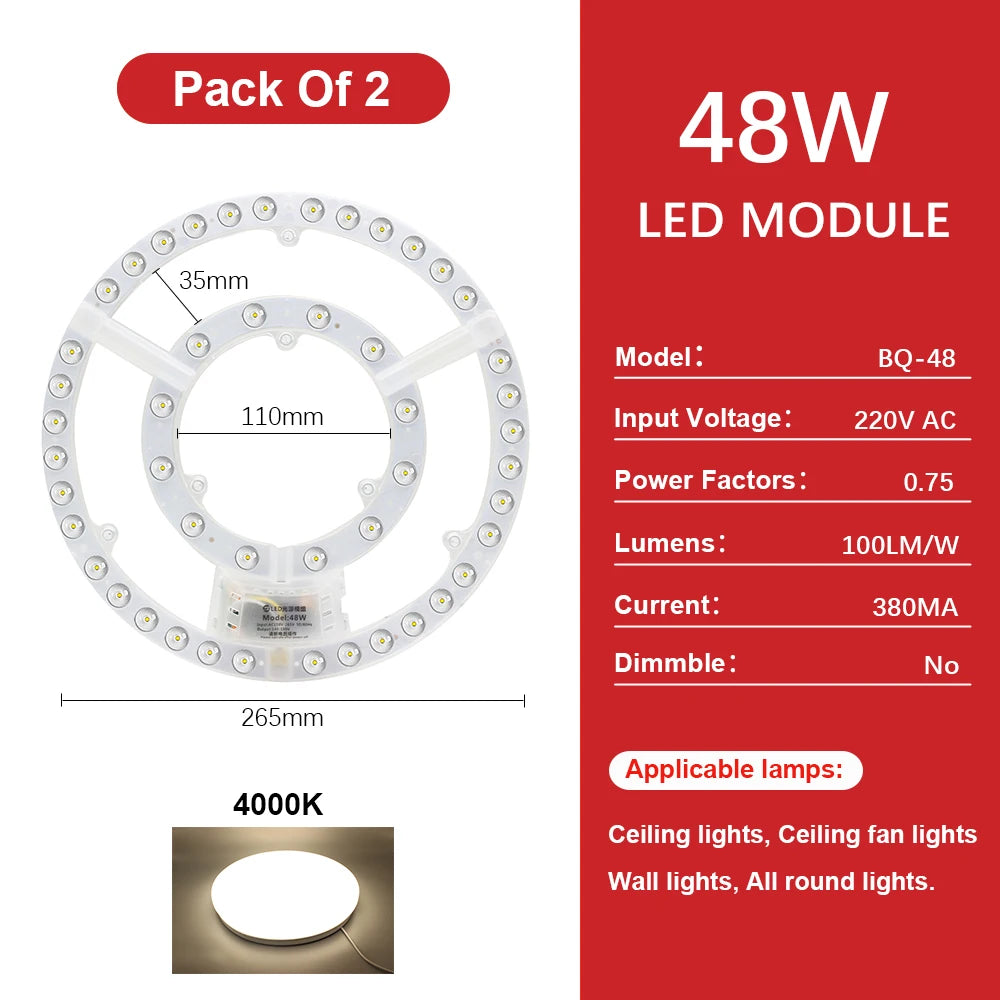 plaque led circulaire blanc moderne diodes aimant connecteurs haute luminosité 220v 72w 2835
