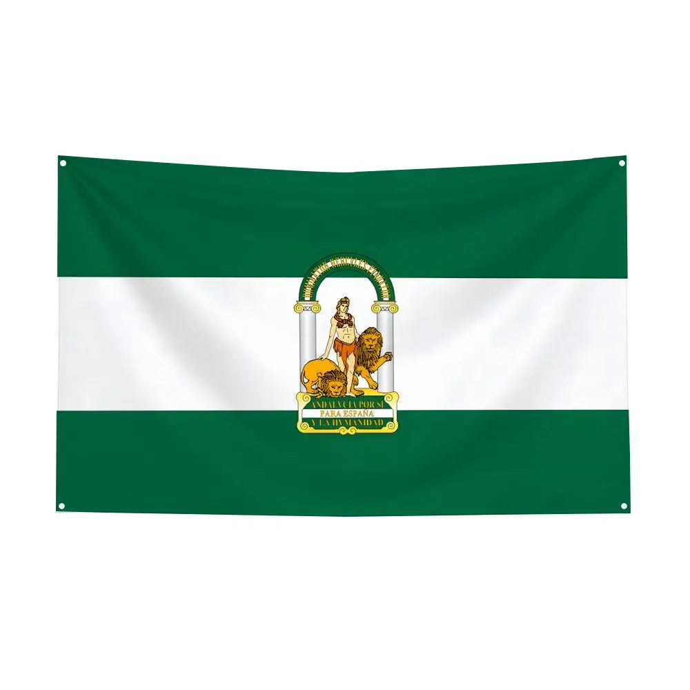 drapeau andalouse espagnol vert blanc symboles dorés arabe décoration intérieure extérieure festives 100x150cm 120x180cm