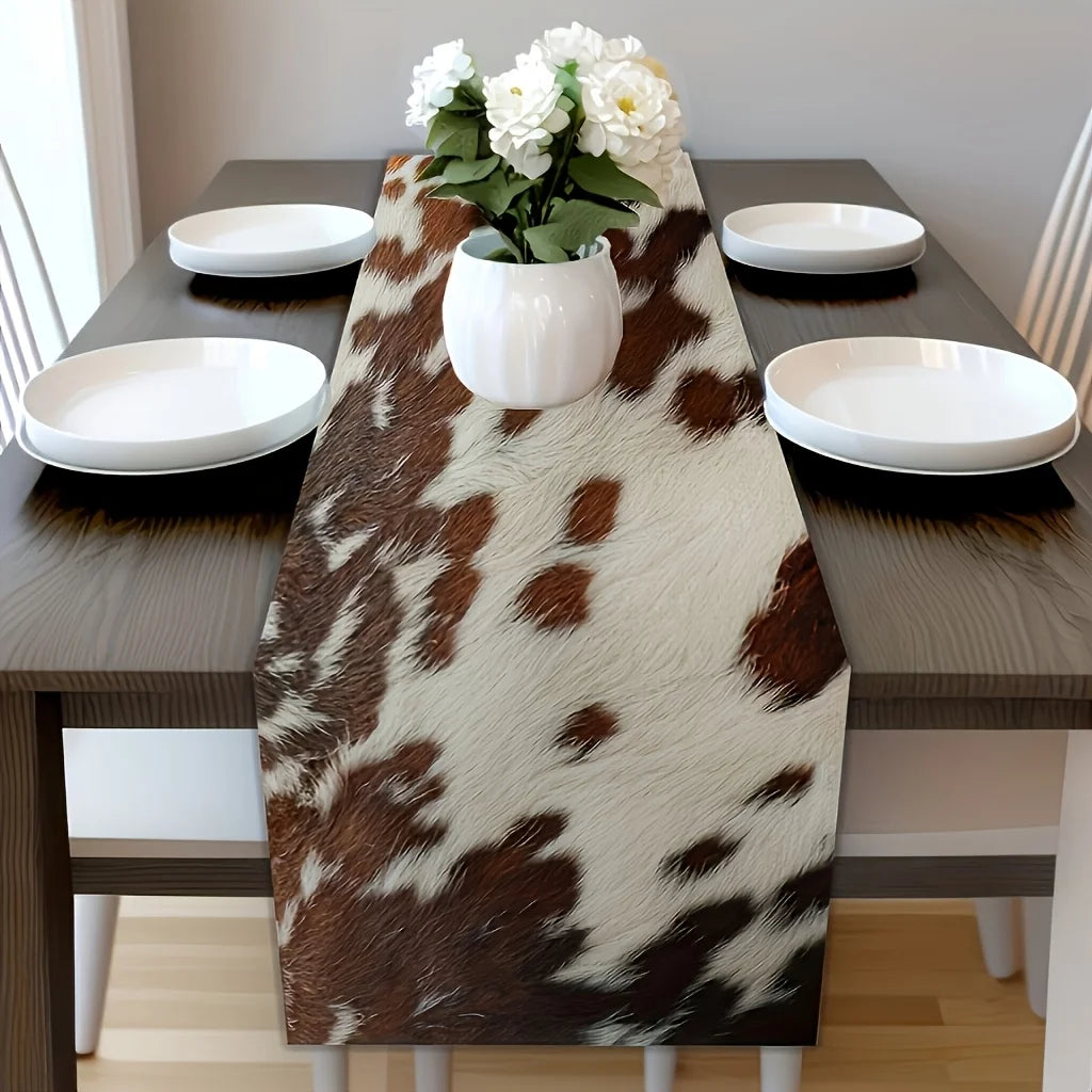 tableau lin imprimé peau vache blanc marron moderne rustique tacheté cuisine maison