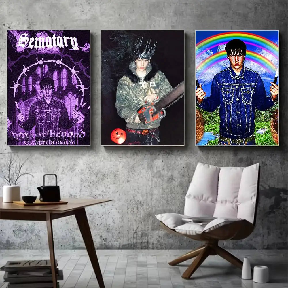 affiche cadre bois rappeur sematary gothique pop art décoration murale chambre salon
