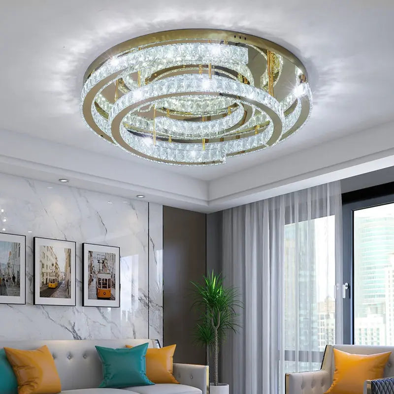 plafonnier led doré moderne élégant cristal transparent strass chambre salon