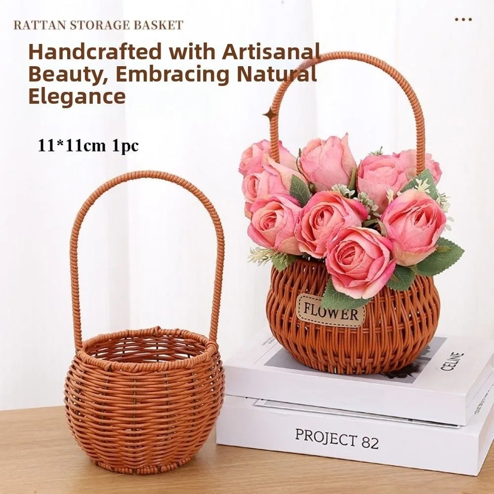paniers rotin marron tissage traditionnel poignée arc fleur rangement maison respectueux environnement