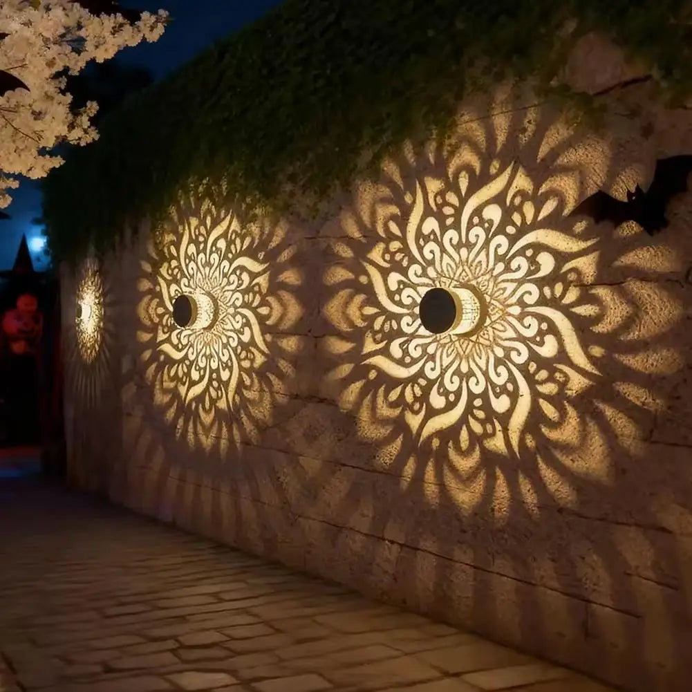 lumière solaire décorative moderne motif floral adhésif noir doré extérieure jardin cloître porche