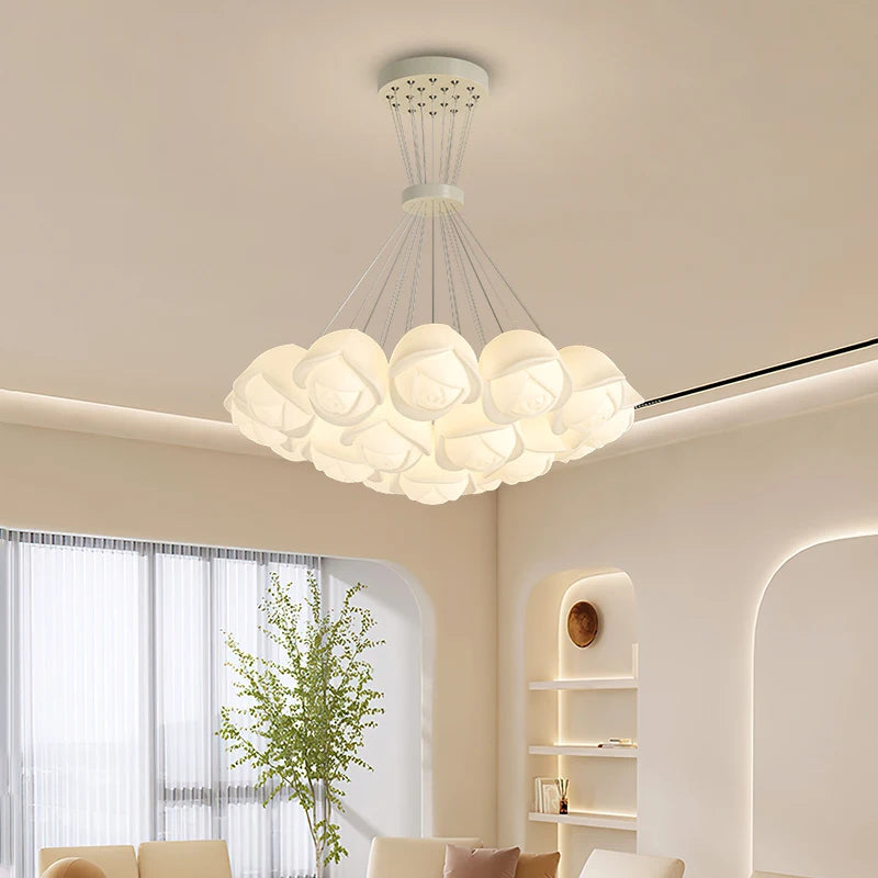 suspension lumineuse moderne fer blanc forme géométrique simple interrupteur tactile flux lumineux variable led