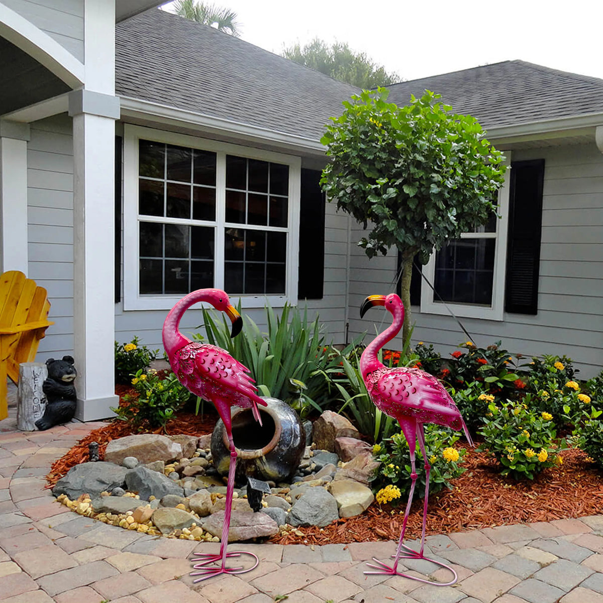 ornement extérieur oiseau rose métal réaliste fixé tringle jardin décoration unique