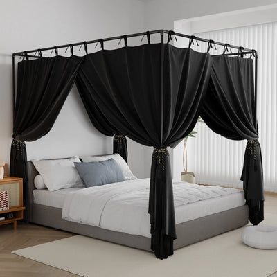 Rideau de lit baldaquin noir étanche à la lumière dans une chambre adulte