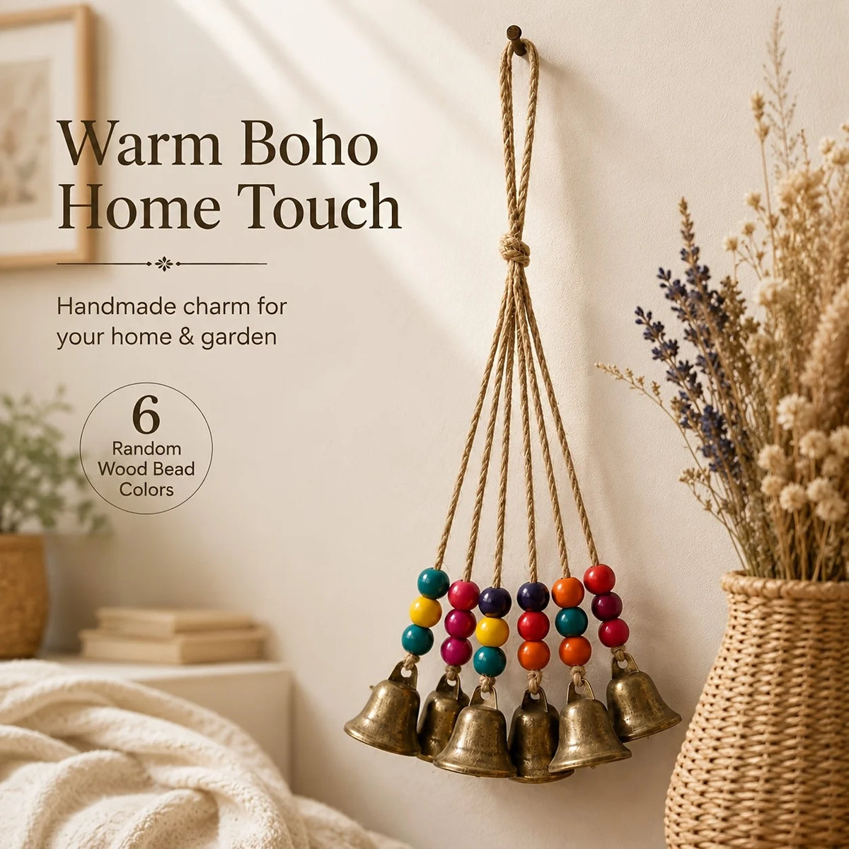 cloches boho bronze bois multicolores décoration suspendue patio maison rustic