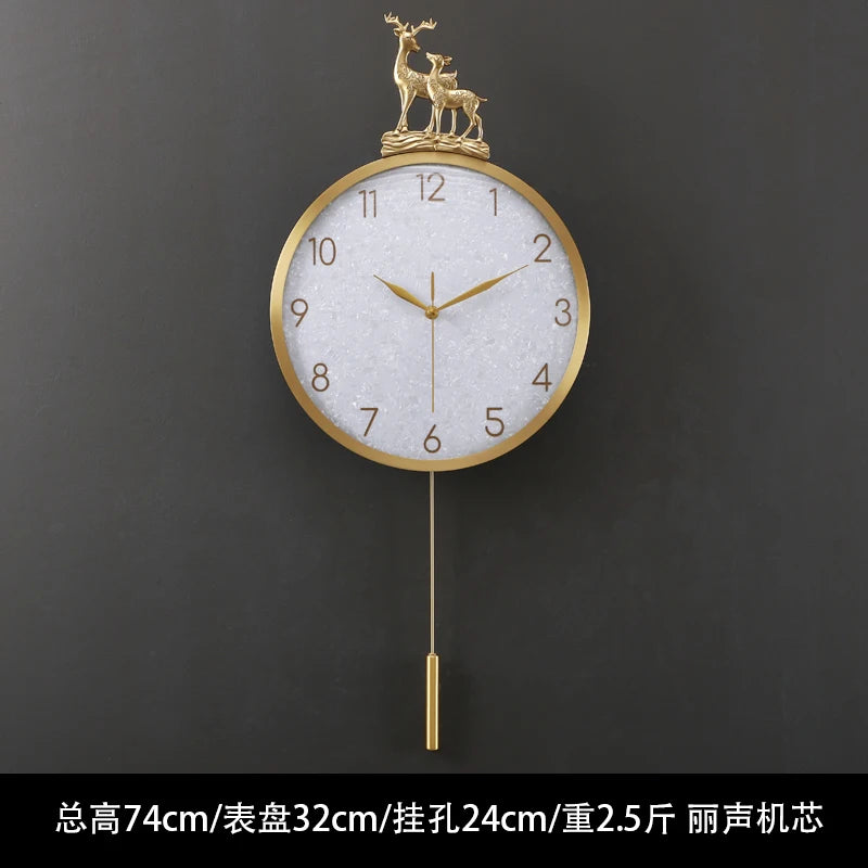 horloge murale moderne or marbrure pendule cerfs décoration élégante aiguilles métal fixations murales