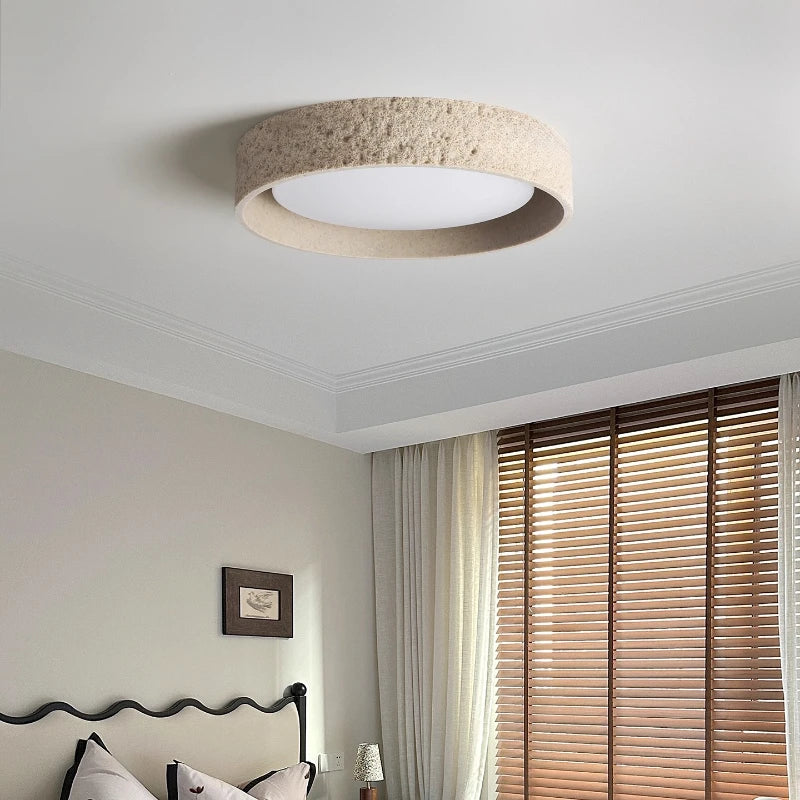 plafonnier led moderne pierre beige gris texture granulée éclairage zen minimaliste 4200k 3000k chambre