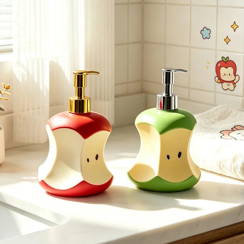 distributeur savon liquide pomme rouge vert moderne salle bain ludique pompe dorée
