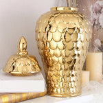 vases décoratifs modernes or blanc argentés motifs ronds couvercles assortis
