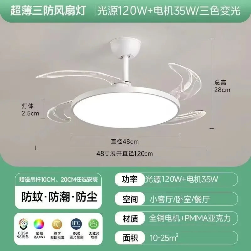 ventilateur led moderne noir blanc ailes lune lumiere télécommande contemporain