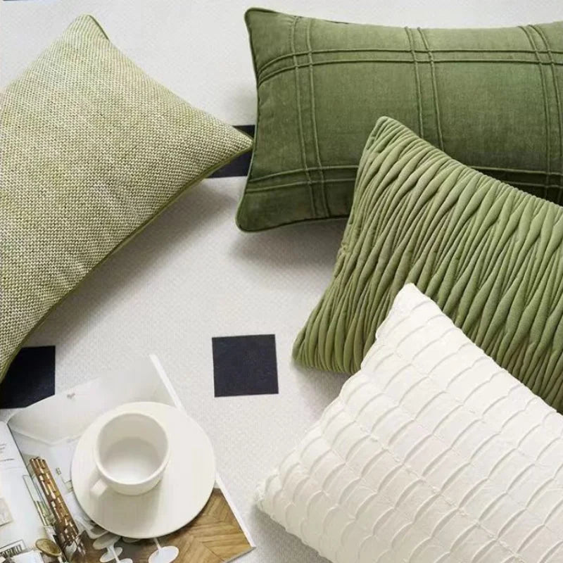 housse coussin vert olive moderne tissu polyester coton géométrique décoration intérieure écologique simple nordique