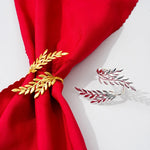 boucles serviette or argent feuilles stylisées anneau décoration table classique set festifs