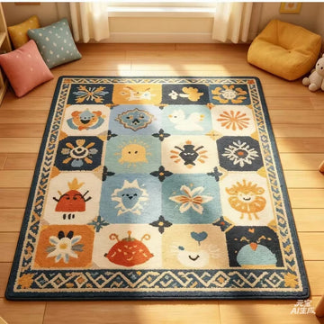 tapis enfant peluche doux motif animaux chambre salon décoration maison gris beige bleu orange