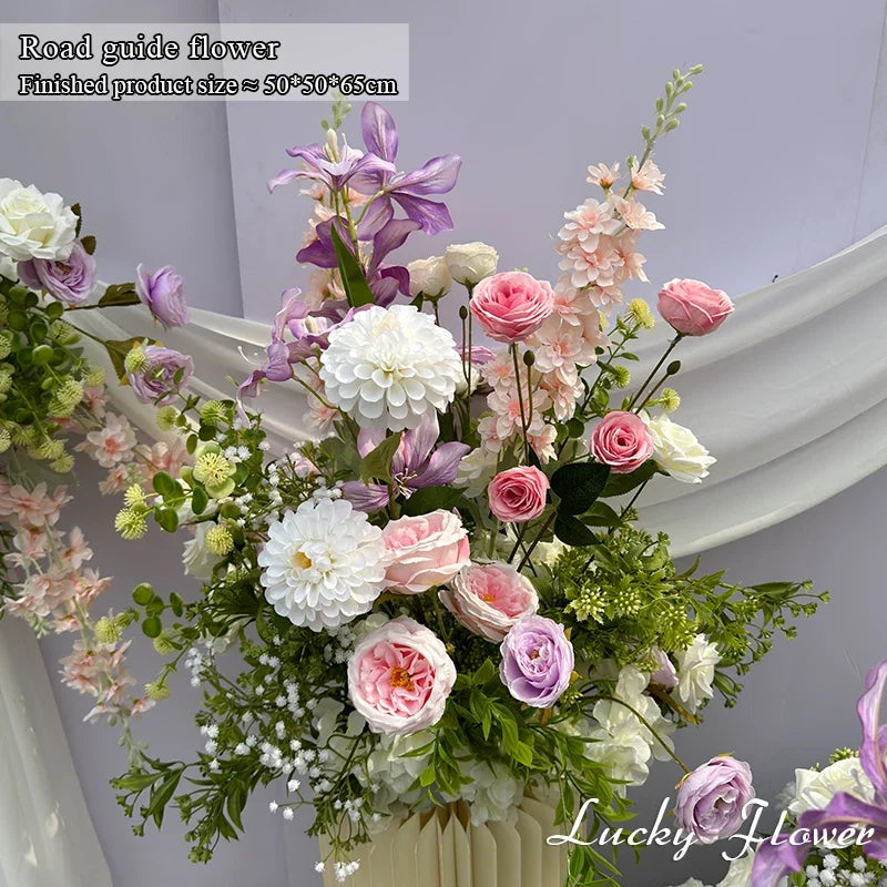 décoration mariage extérieur fleurs artificielles rose blanches romantique suspension fils