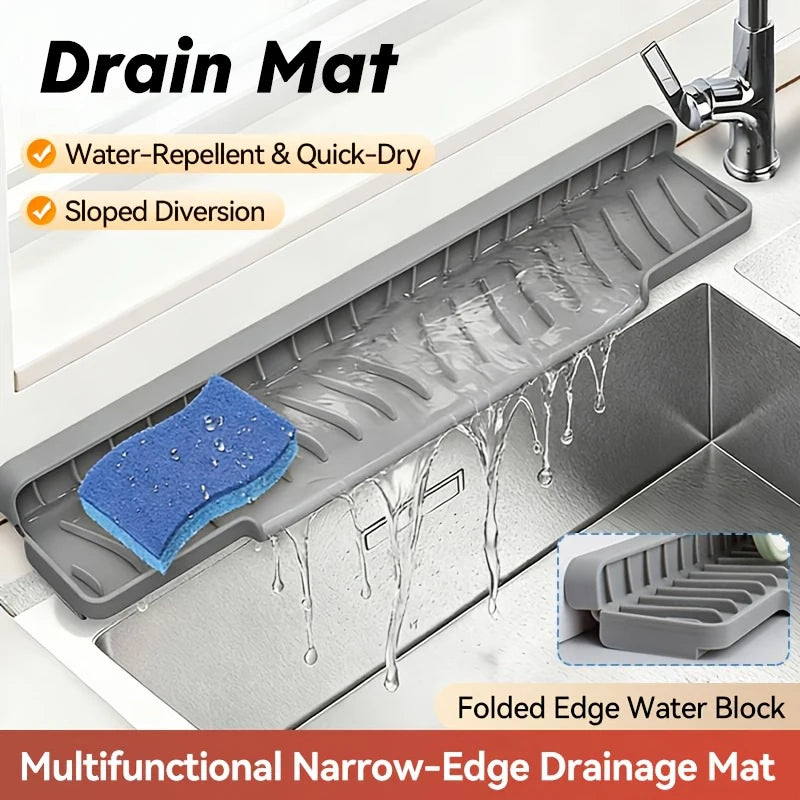 tapis drainage évier silicone gris moderne éponge vaisselle assiettes bols séchage respectueux environnement