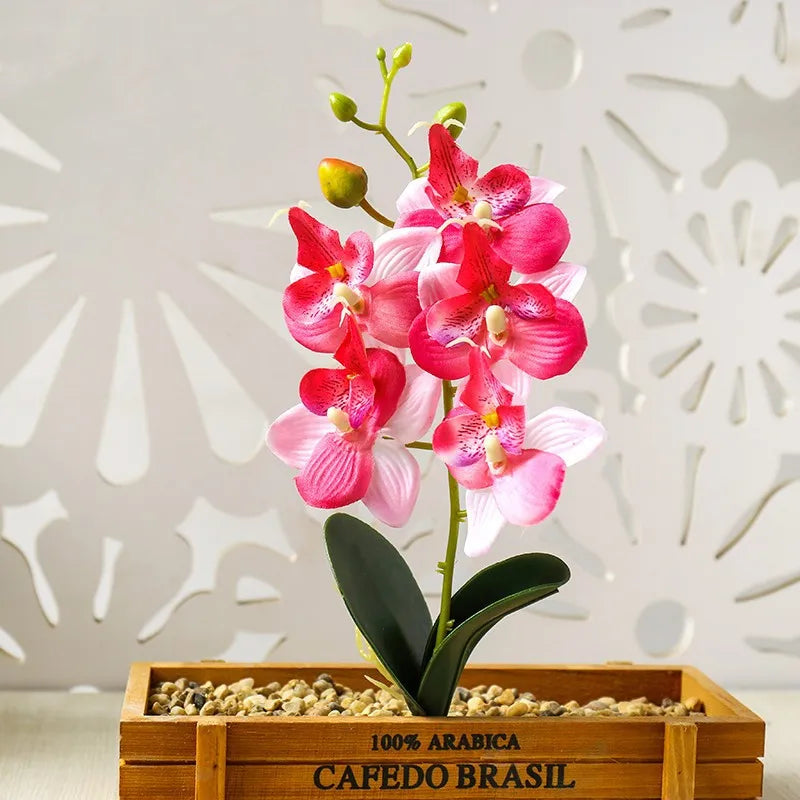 décoration intérieure orchidée artificielle violette blanche rose pot bois festive chambre
