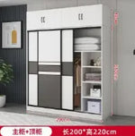 armoire moderne minimaliste blanc gris panneaux rectangulaires vêtements suspendus boîtes rangement jouets poignées porte