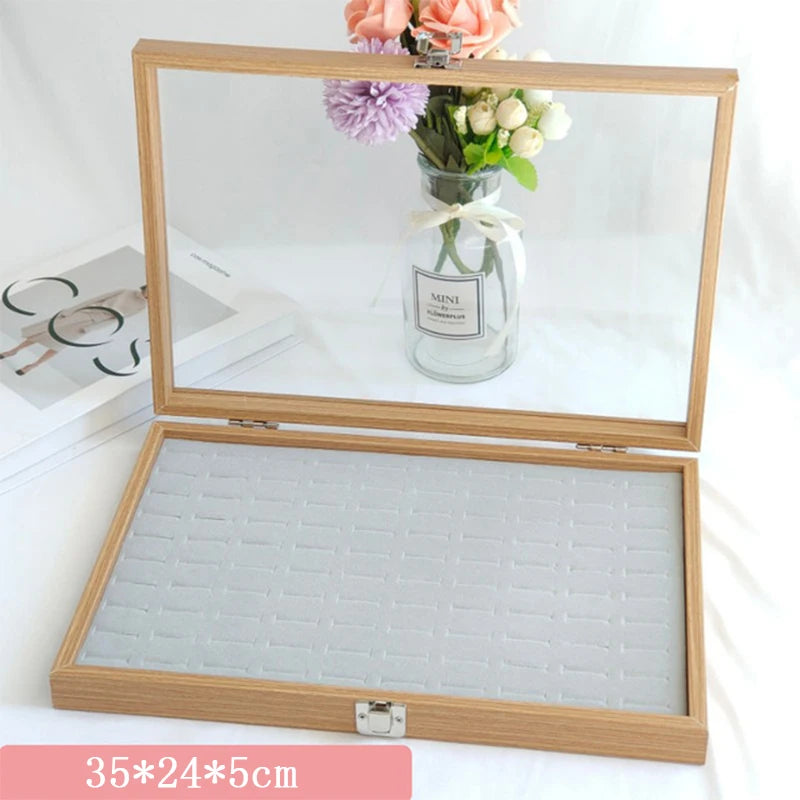 boîte bijoux bois naturel moderne boucles doreilles cadenas 35x24x5cm organisateur rangement transparent grille