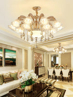 lustre doré cristal fleurs classique baroque salon encastrée led 2000lm 82000lm