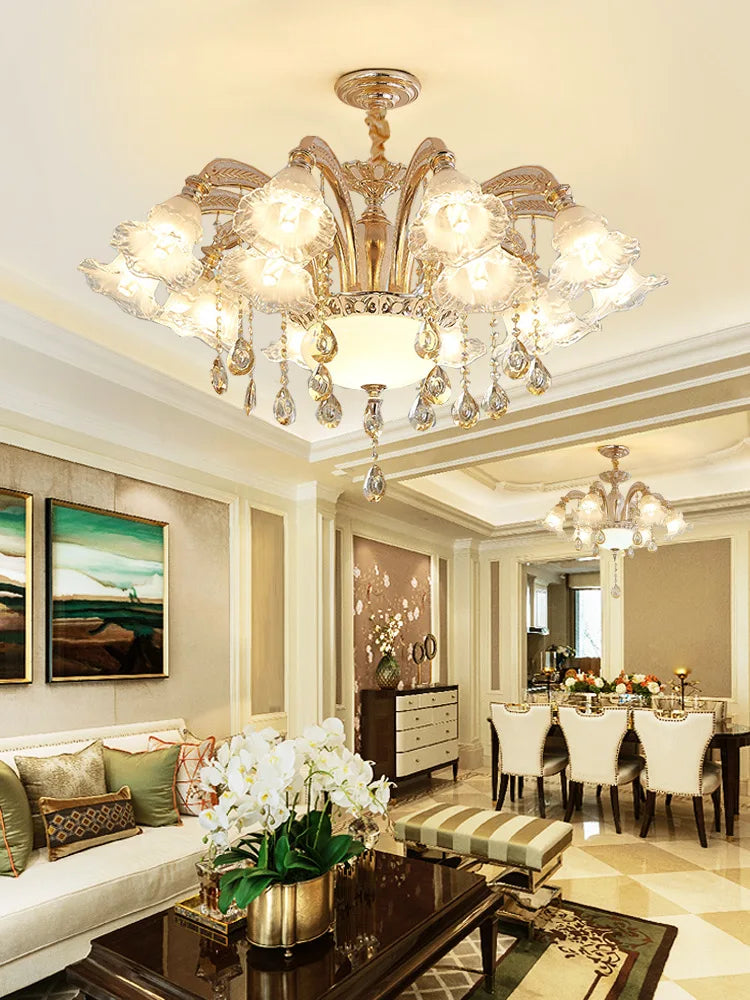 lustre doré cristal fleurs classique baroque salon encastrée led 2000lm 82000lm