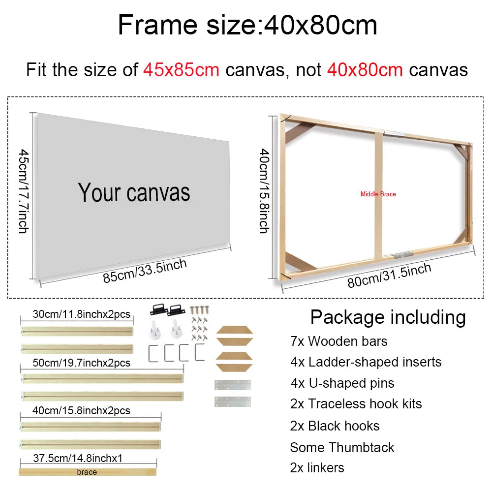 cadre mural bois moderne 30x60 40x80 50x100cm lignes géométriques clips inclusion kit crochets invisible