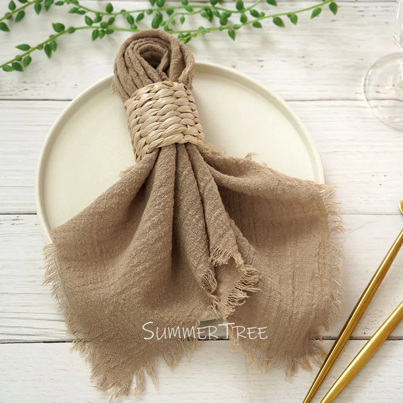 serviette table coton beige clair texture rustique décoration maison mariage