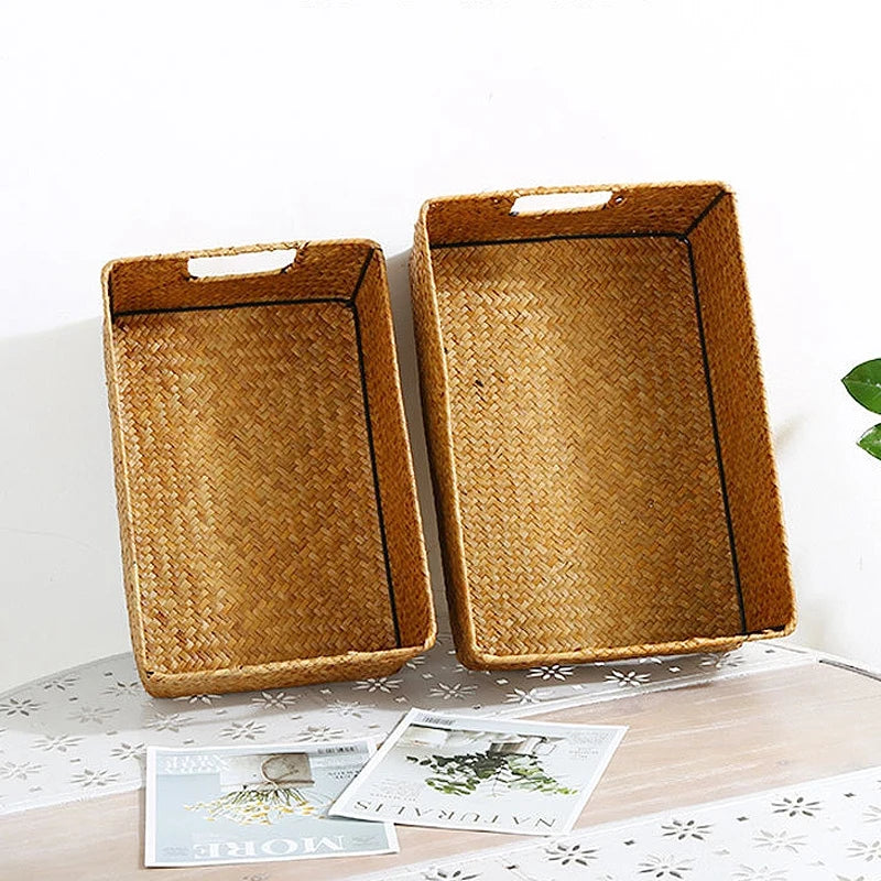 panier rangement paille marron clair rustique multifonctionnel réutilisable respectueux environnement tổ chức đồ dùng