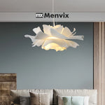 lampe suspendue moderne blanc feuilles ouvertes texture organique salon chambrehôtel