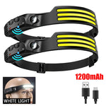 lampe frontale led cob rechargeable camping pêche randonnée noir rayures jaunes