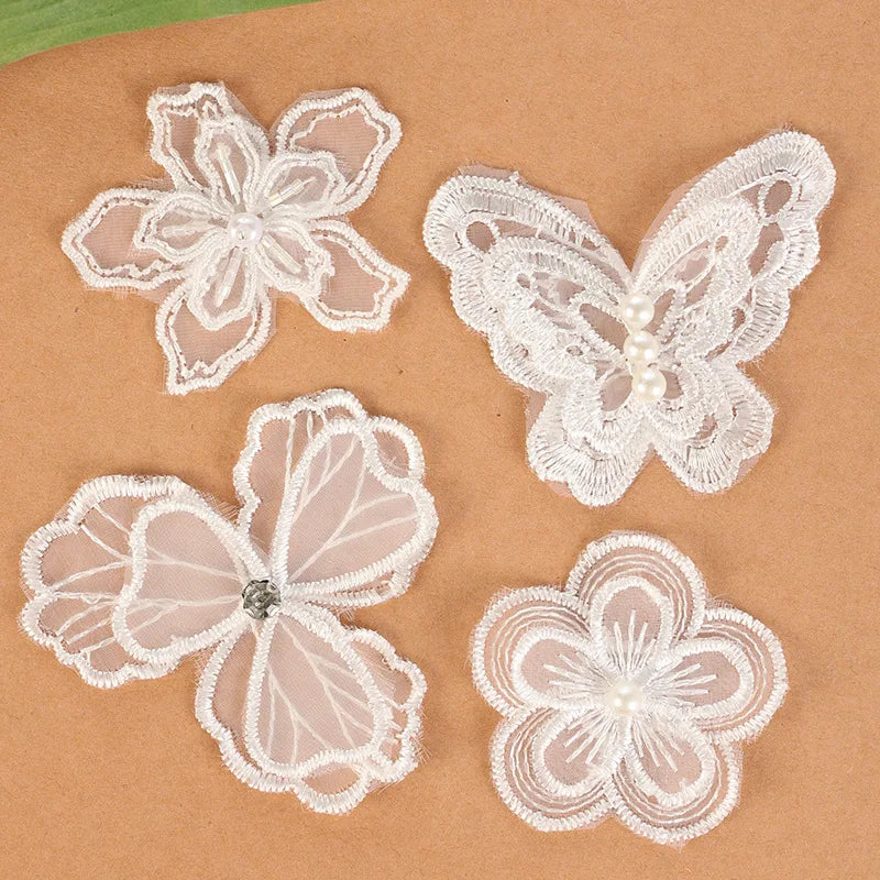 appliques decoratives dentelle blanche fleurs papillons broderie fine mariage decoration 20 pieces translucent