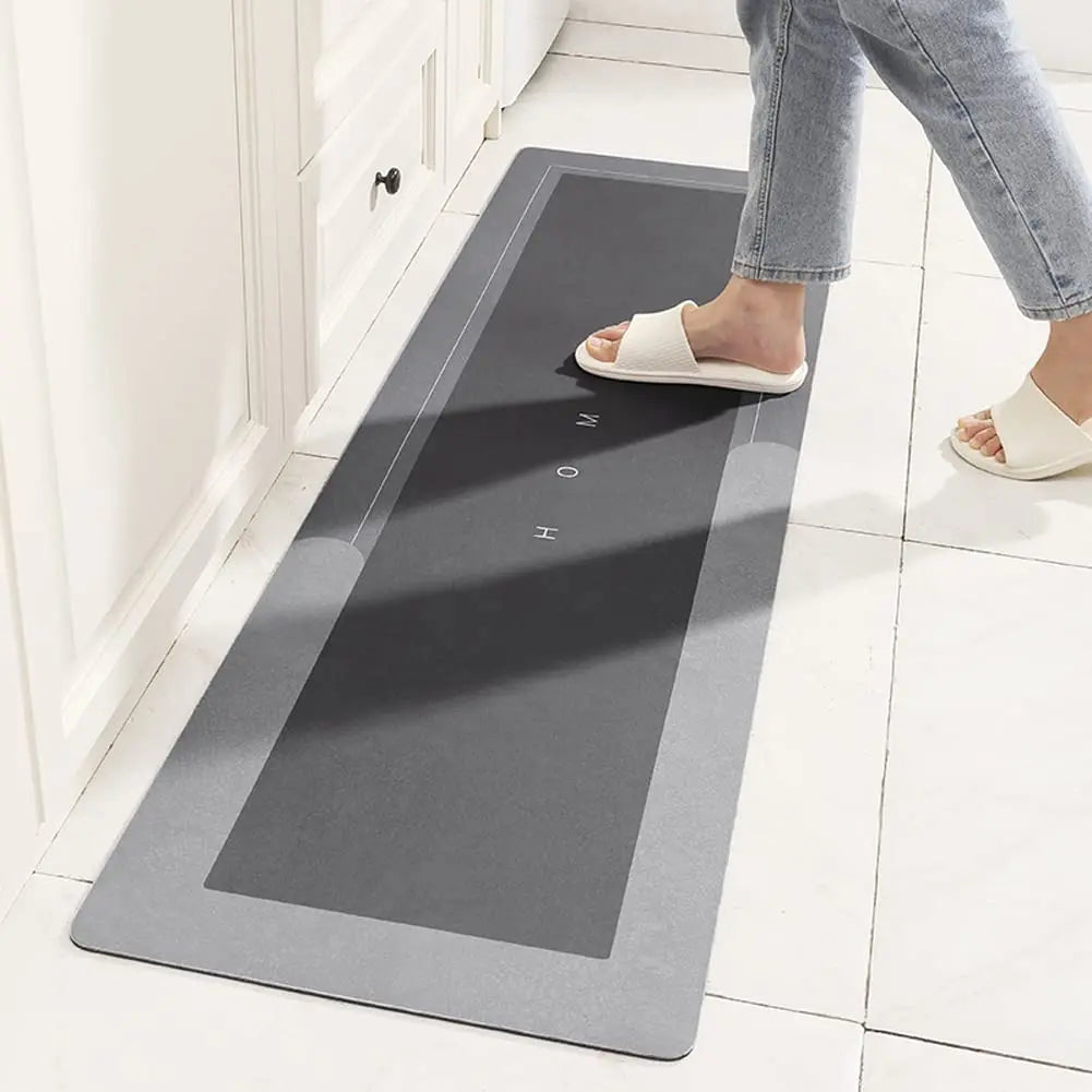 tapis sol gris moderne antidérapant texture tissée intérieur cuisine entrée maison grande taille