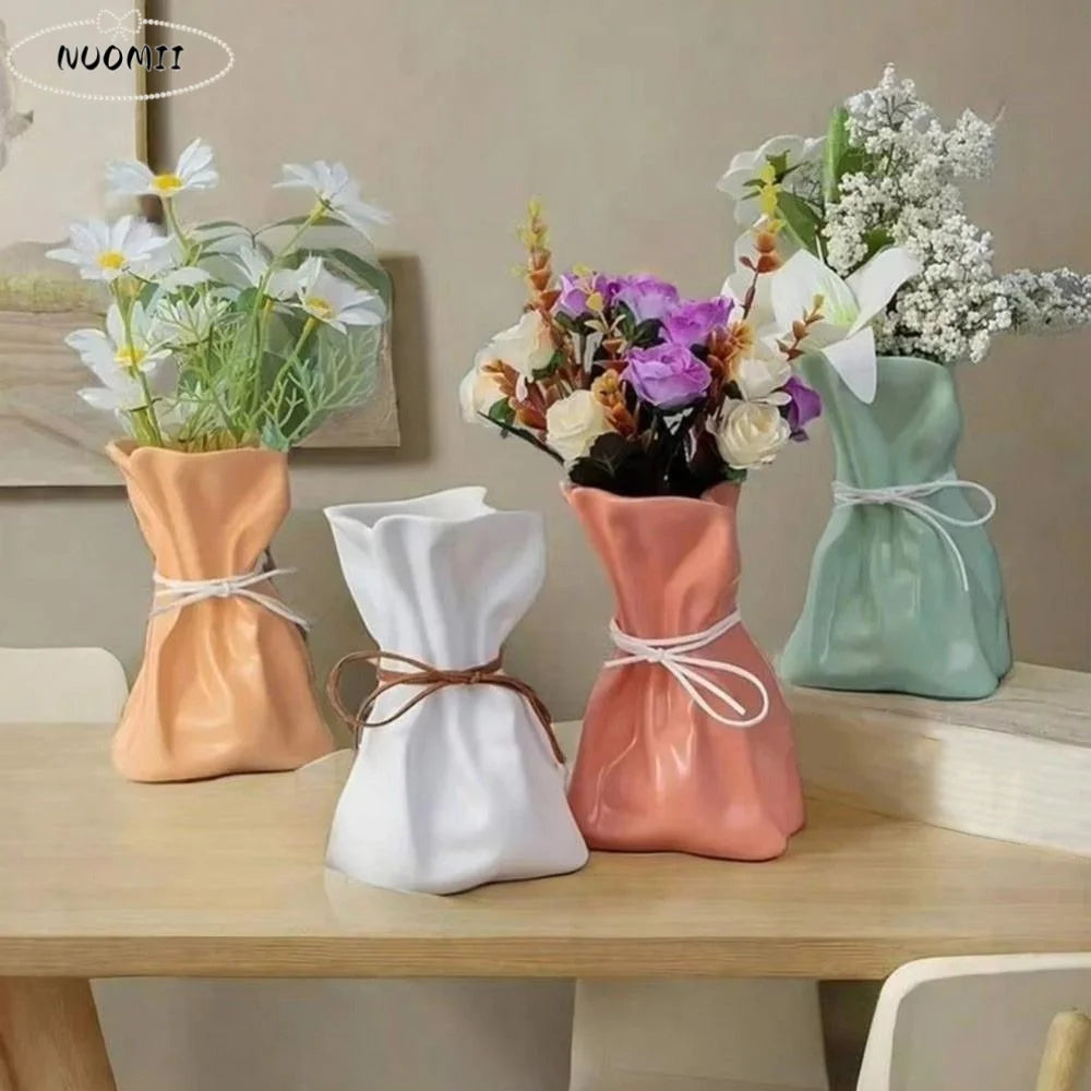 vase minimaliste moderne polyesters vert blanc rose satiné doux opaque salon